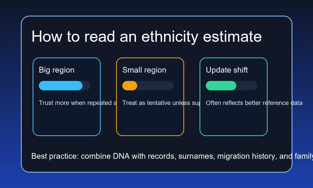 Example breakdown showing how to read ethnicity estimate percentages and confidence ranges